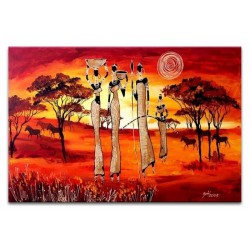  Obraz olejny ręcznie malowany 60x90cm Zachód słońca na sawannie
