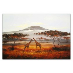  Obraz olejny ręcznie malowany 60x90cm Żyrafy na tle góry