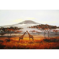  Obraz olejny ręcznie malowany 60x90cm Żyrafy na tle góry
