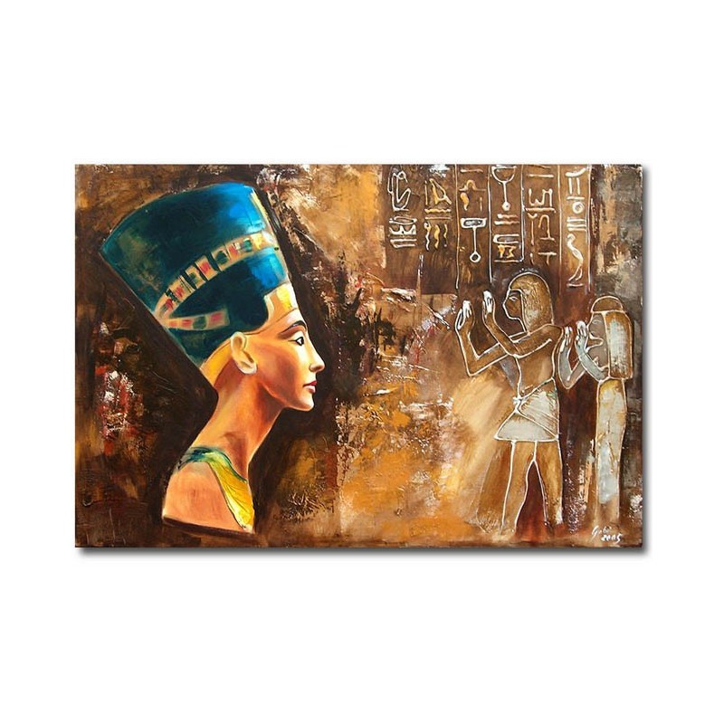  Obraz olejny ręcznie malowany 60x90cm Popiersie na tle hieroglifów