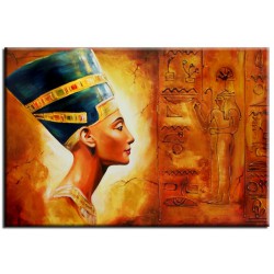  Obraz olejny ręcznie malowany 60x90cm Rzeźba królowej i hieroglify