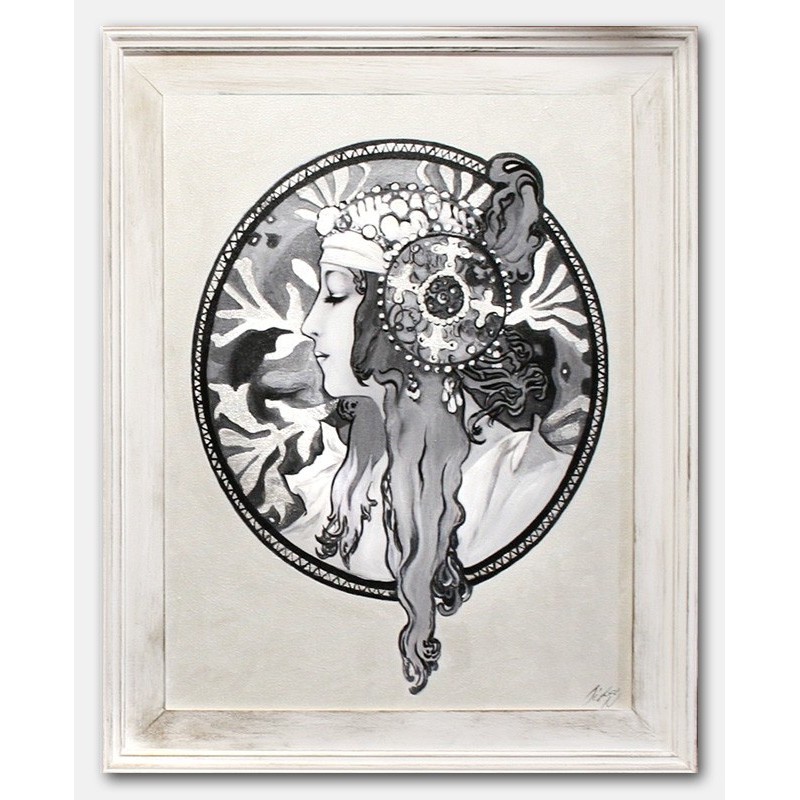  Obraz olejny ręcznie malowany Alfons Mucha Blondynka kopia 53x64cm