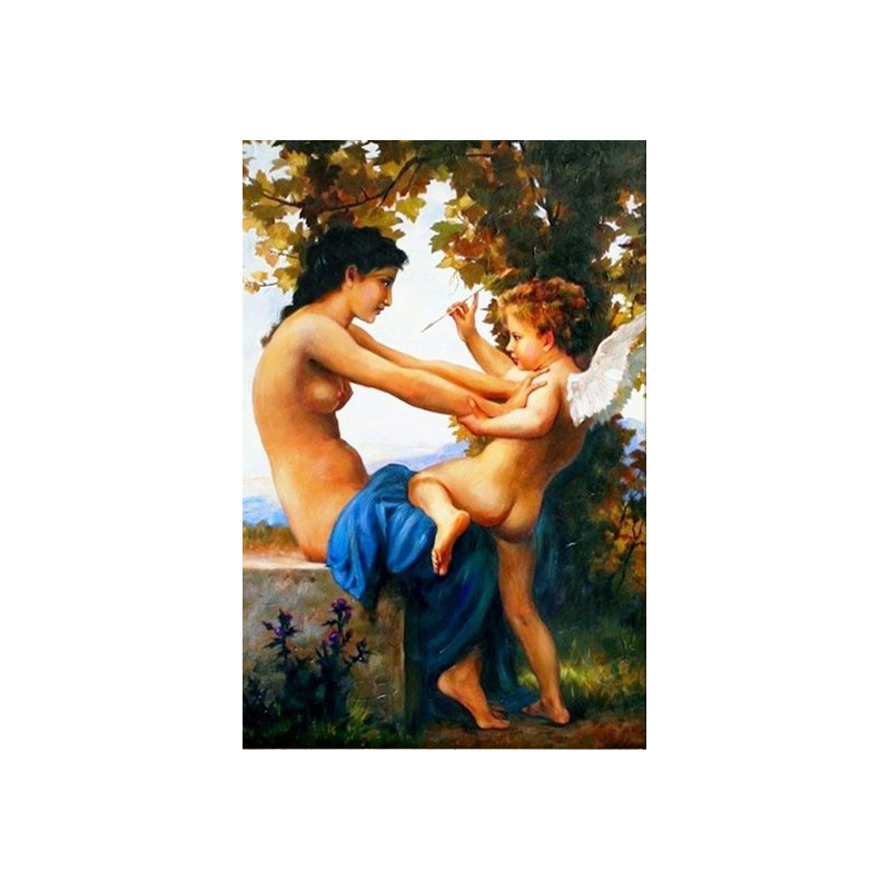  Obraz olejny ręcznie malowany 60x90cm Wililiam Adolphe Bouguereau Dziewczyna broniąca się przed Erosem