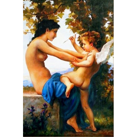  Obraz olejny ręcznie malowany 60x90cm Wililiam Adolphe Bouguereau Dziewczyna broniąca się przed Erosem