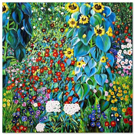  Obraz olejny ręcznie malowany Gustav Klimt Ogród wiejski ze słonecznikami 100x100cm