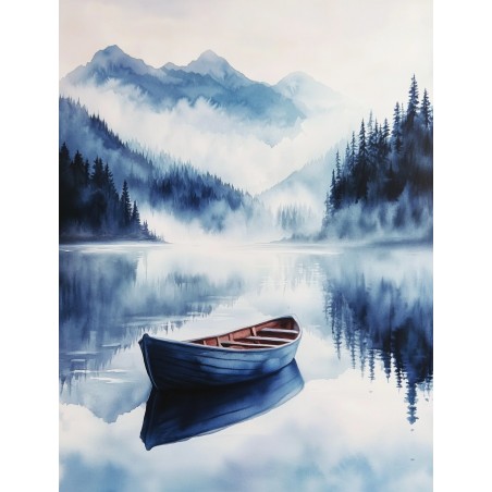  Obraz na płótnie 70x90 cm Łódź na jeziorze w górach