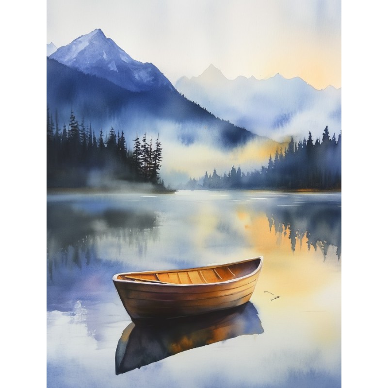 Obraz na płótnie 70x90 cm Łódź na jeziorze w górach