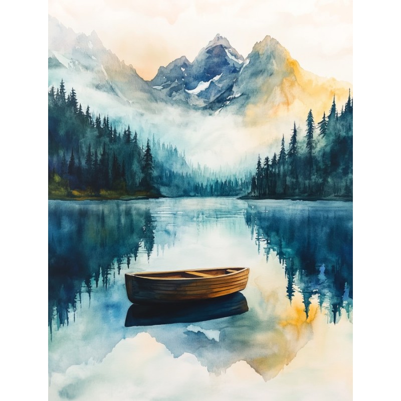  Obraz na płótnie 70x90 cm Łódź na jeziorze w górach