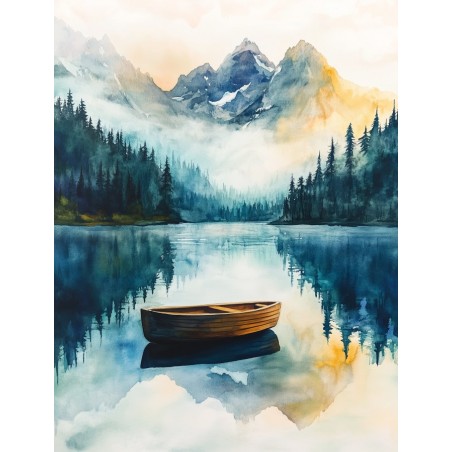  Obraz na płótnie 70x90 cm Łódź na jeziorze w górach