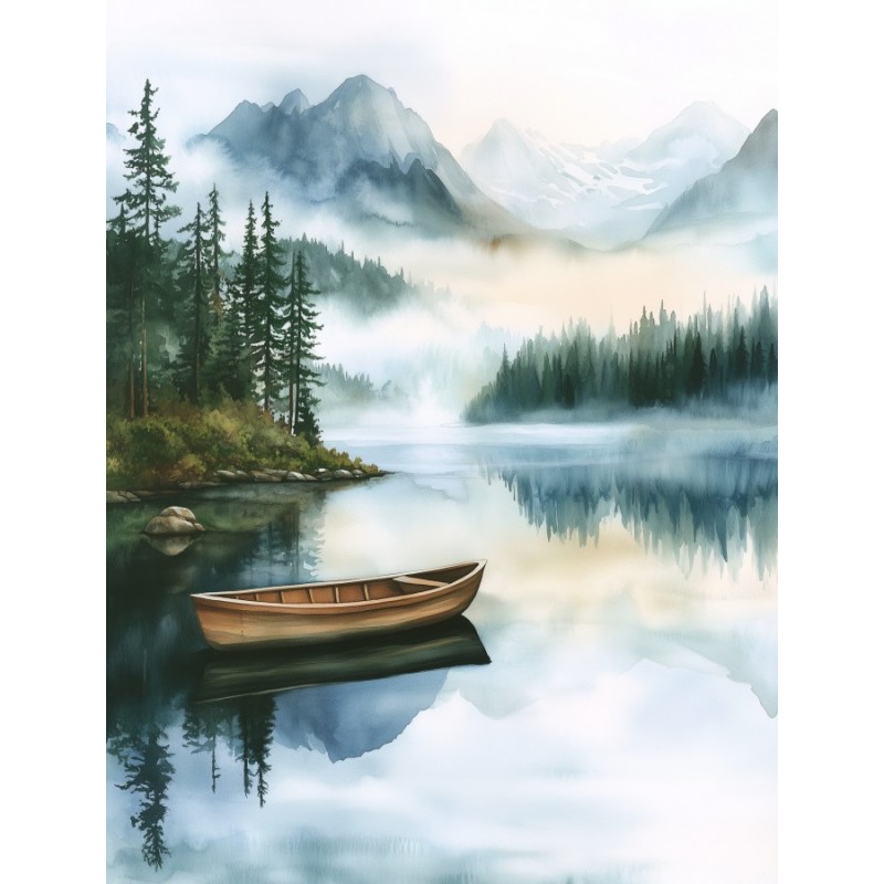  Obraz na płótnie 70x90 cm Łódź na jeziorze w górach