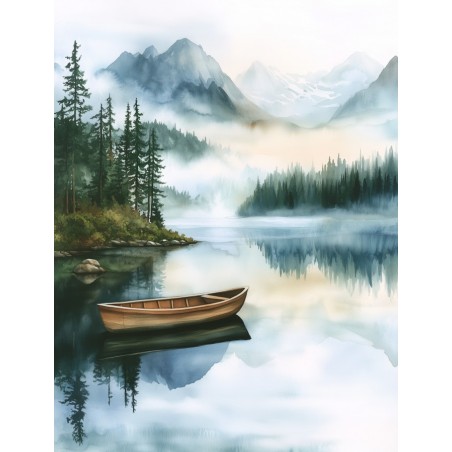  Obraz na płótnie 70x90 cm Łódź na jeziorze w górach