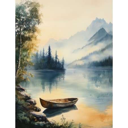  Obraz na płótnie 70x90 cm Łódź na jeziorze w górach