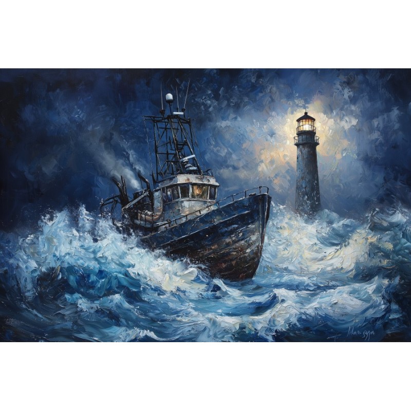  Obraz na płótnie 60x90 cm Łódź na wzburzonym morzu podczas sztormu