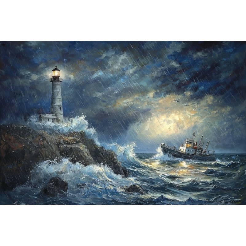  Obraz na płótnie 60x90 cm Łódź na wzburzonym morzu podczas sztormu