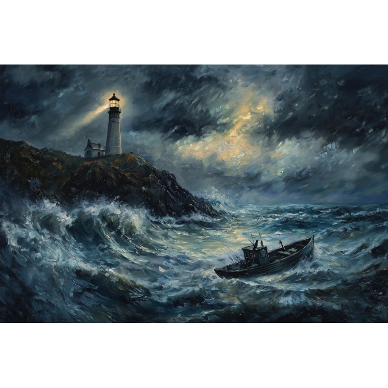  Obraz na płótnie 60x90 cm Łódź na wzburzonym morzu podczas sztormu