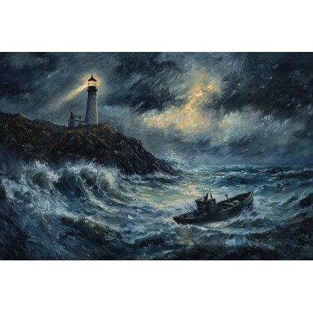  Obraz na płótnie 60x90 cm Łódź na wzburzonym morzu podczas sztormu