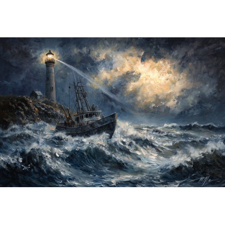  Obraz na płótnie 60x90 cm Łódź na wzburzonym morzu podczas sztormu