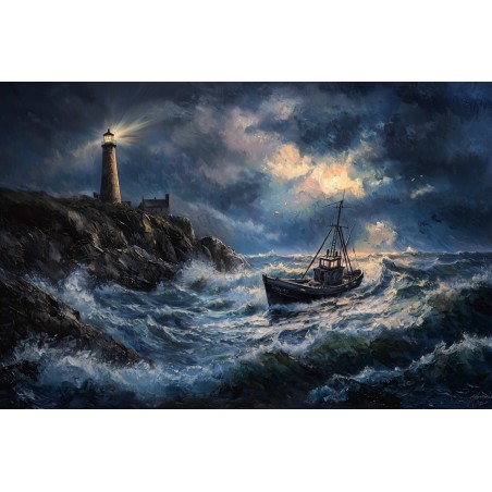  Obraz na płótnie 60x90 cm Łódź na wzburzonym morzu podczas sztormu