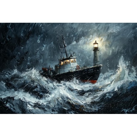  Obraz na płótnie 60x90 cm Łódź na wzburzonym morzu podczas sztormu