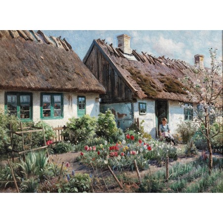  Obraz na płótnie 80x100cm Peder Mork Monsted Wiosna w wiejskim ogrodzie