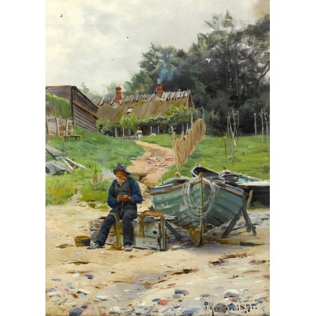  Obraz na płótnie 80x110cm Peder Mork Monsted Naprawianie sieci