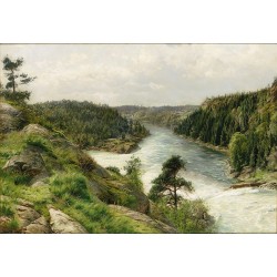  Obraz na płótnie 80x110cm Peder Mork Monsted Wodospad Troldhatten widziany z Hotelu Udsigten