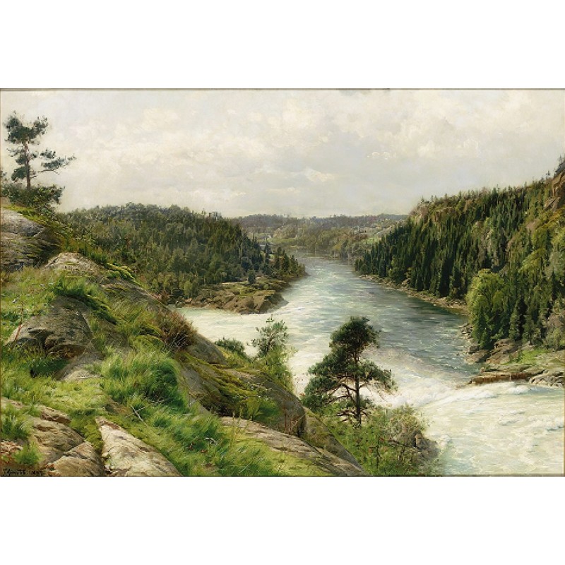  Obraz na płótnie 80x110cm Peder Mork Monsted Wodospad Troldhatten widziany z Hotelu Udsigten