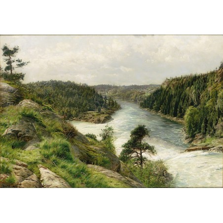  Obraz na płótnie 80x110cm Peder Mork Monsted Wodospad Troldhatten widziany z Hotelu Udsigten