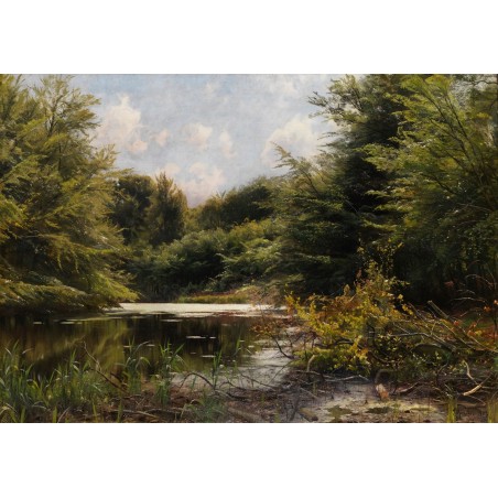  Obraz na płótnie 80x110cm Peder Mork Monsted Późne lato nad leśnym stawem