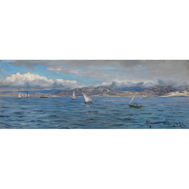  Obraz na płótnie 80x220cm Peder Mork Monsted Żaglowce u wybrzeży Gibraltaru