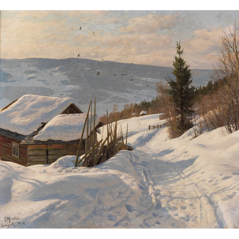  Obraz na płótnie 80x80cm Peder Mork Monsted Słoneczny zimowy dzień w Norwegii
