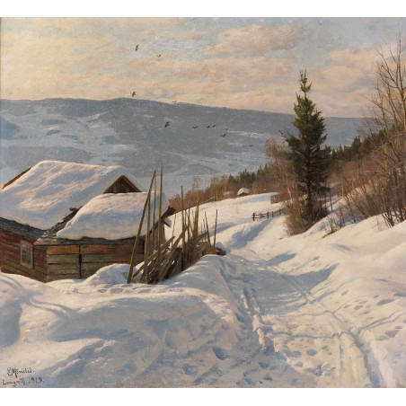  Obraz na płótnie 80x80cm Peder Mork Monsted Słoneczny zimowy dzień w Norwegii