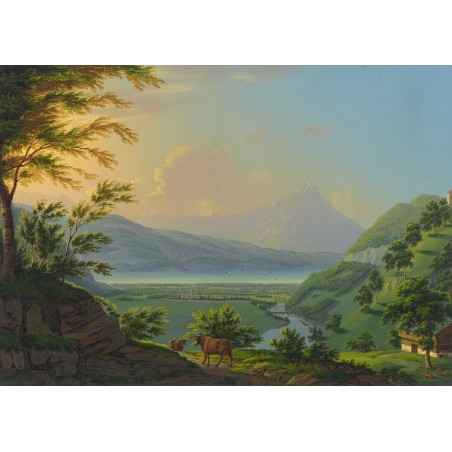  Obraz na płótnie 80x110cm Johann Heinrich Bleuler the Younger Widok nad jeziorem