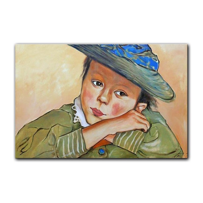  Obraz olejny ręcznie malowany na płótnie 60x90cm Stanisław Wyspiański Dziewczynka w niebieskim kapeluszu kopia