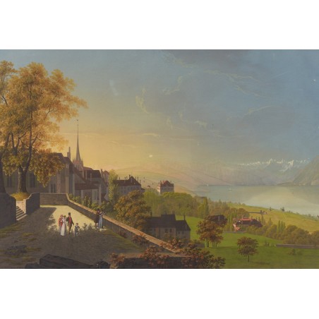  Obraz na płótnie 80x110cm Johann Heinrich Bleuler the Younger Lausanne nad Jeziorem Genewskim
