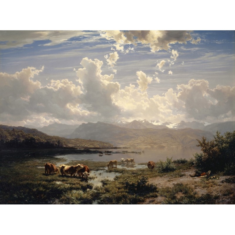  Obraz na płótnie 80x100cm Robert Zünd Pejzaż nad Jeziorem Czterech Kantonów