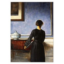 Obraz malowany Wnętrze z młodą kobietą Vilhelm Hammershoi 110x150cm