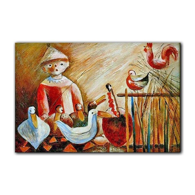  Obraz olejny ręcznie malowany na płótnie 90x60cm Tadeusz Makowski Wiejskie podwórko kopia