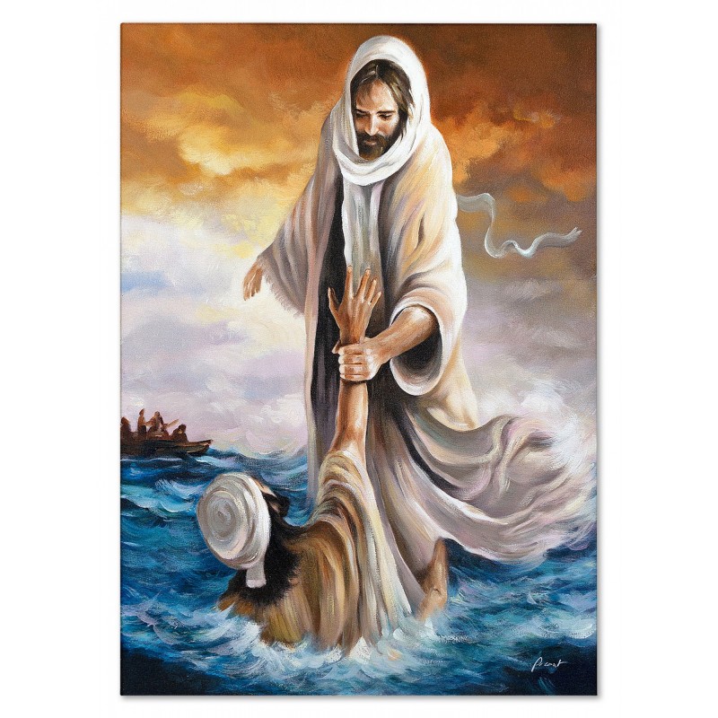  Obraz ręcznie malowany Jezus i święty Piotr 110x150cm