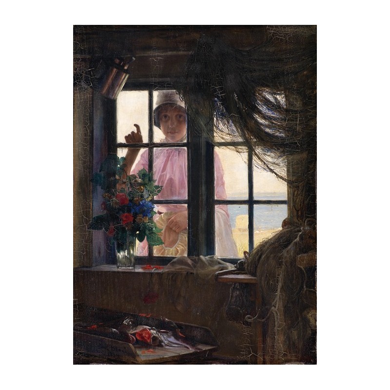  Obraz na płótnie 50x70cm Carl Bloch Po kąpieli pukanie do okna rybaka