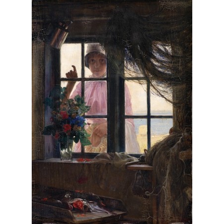  Obraz na płótnie 50x70cm Carl Bloch Po kąpieli pukanie do okna rybaka