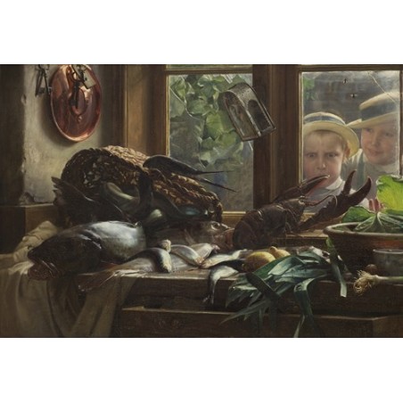  Obraz na płótnie 50x35cm Carl Bloch Martwa natura z rybami