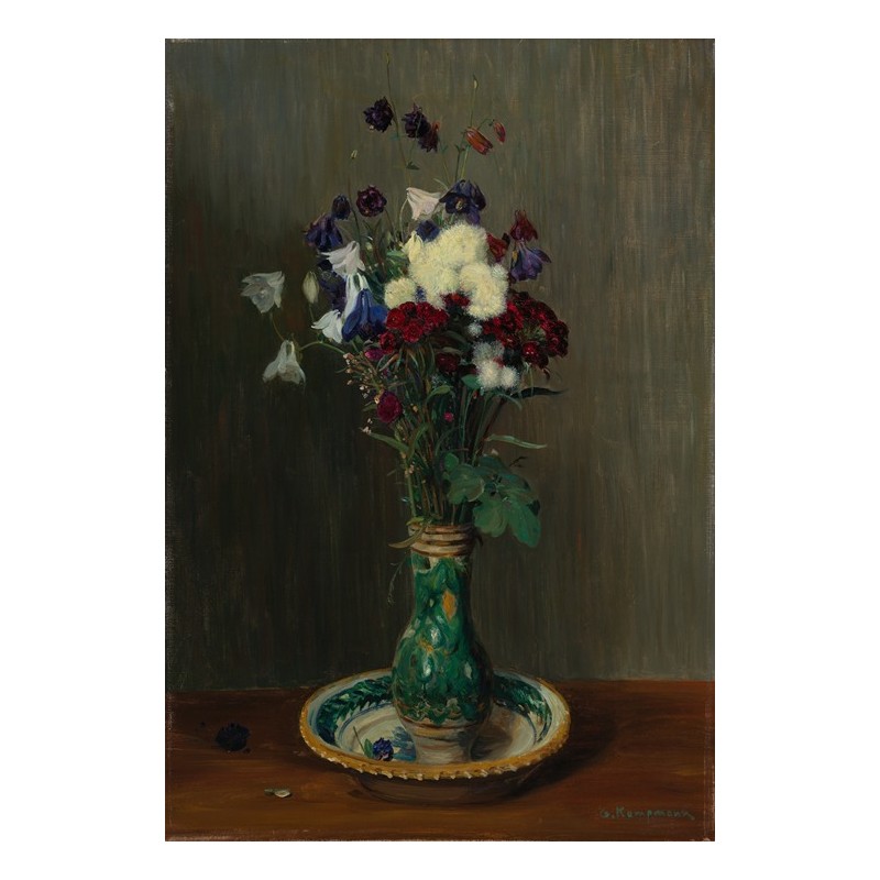  Obraz na płótnie 50x75cm Gustav Kampmann Orliki i goździki w zielonym wazonie