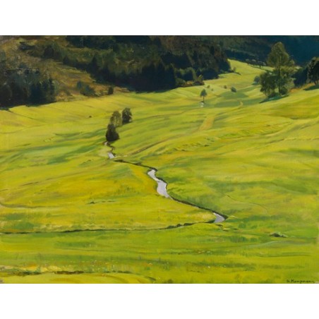  Obraz na płótnie 50x40cm Gustav Kampmann Słoneczna dolina leśna z potokiem