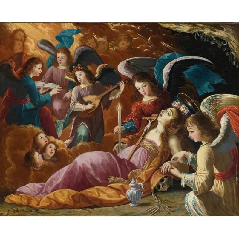  Obraz na płótnie 80x100cm Josefa de Ayala e Cabrera Pokutująca Maria Magdalena pocieszana przez anioły