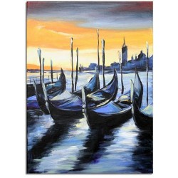  Obraz olejny ręcznie malowany 60x90cm Niebieskie łodzie