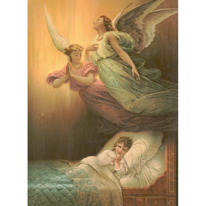  Obraz na płótnie 80x110cm Anioły i modląca się dziewczynka