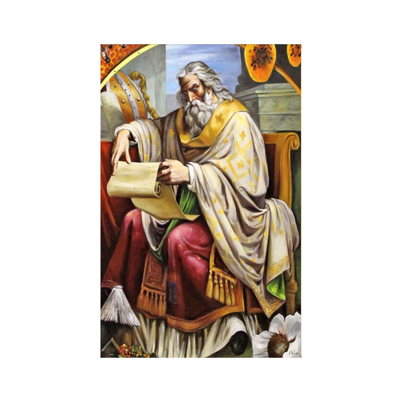  Obraz ręcznie malowany religijny 60x90cm Święty Ambroży Patron pszczelarzy