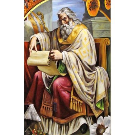  Obraz ręcznie malowany religijny 60x90cm Święty Ambroży Patron pszczelarzy