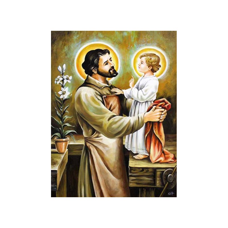  Obraz ręcznie malowany religijny 60x90cm Św. Józef z Jezusem